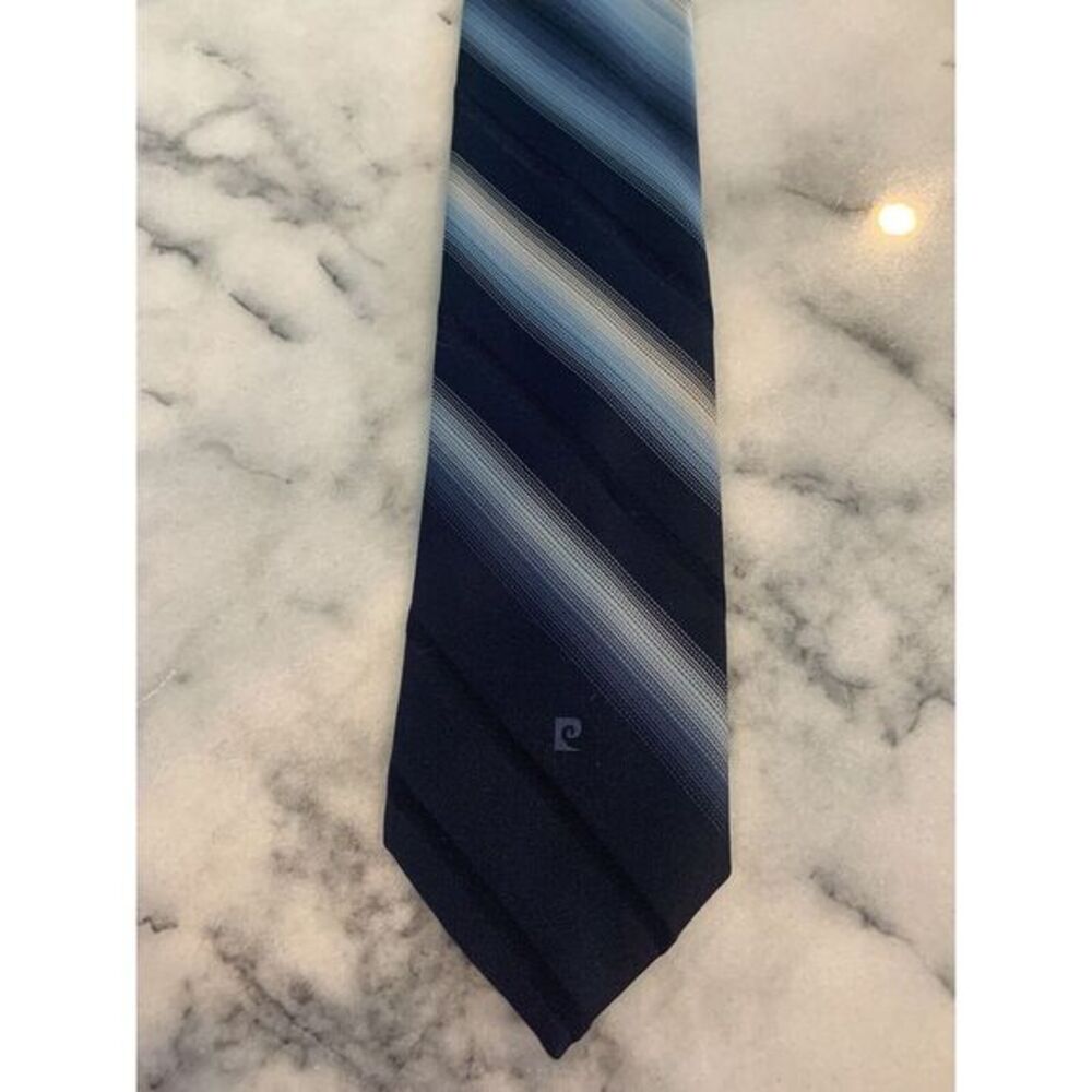 Pierre Cardin Vintage Retro Blue White Striped Woven Tie